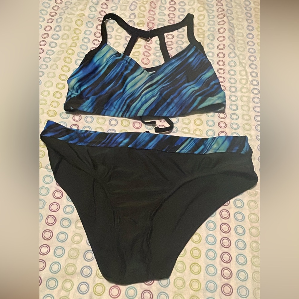 Xersion Blue and Black Bikini Set